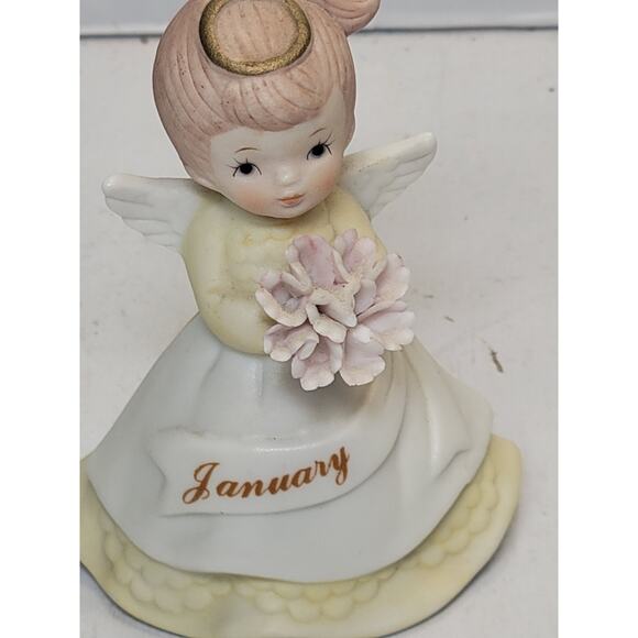 Vintage Lefton Angel January Figurine Birthday Girl Holding Flower 04883 - Picture 2 of 4